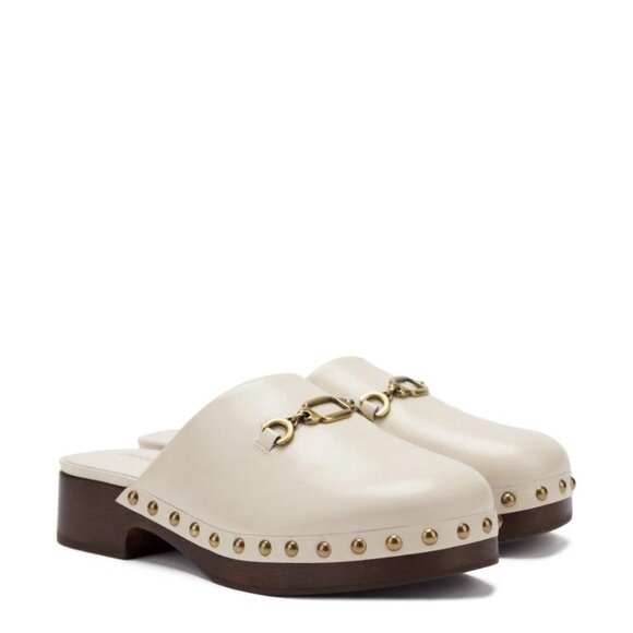 $320 Larroude Zuzi Bit Mule CLOG Ivory SLIP ON GOLDTONE HARDWARE 10 - Picture 1 of 8